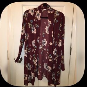 Floral maroon long cardigan